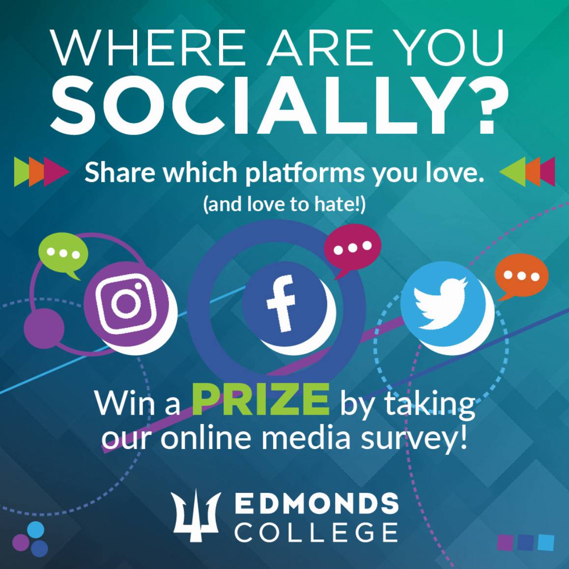 Where are you socially? Take our survey and get a chance at winning a prize.