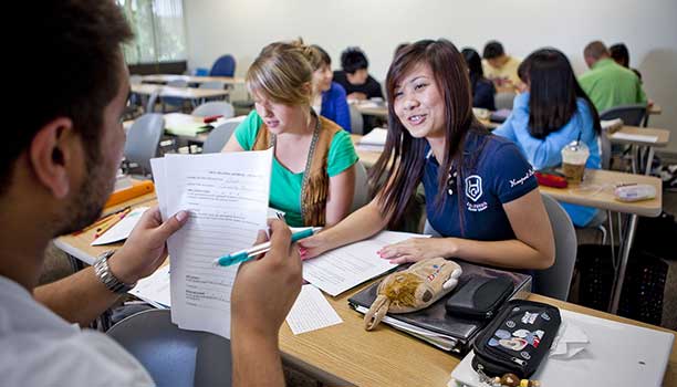 Students talking in the classroom