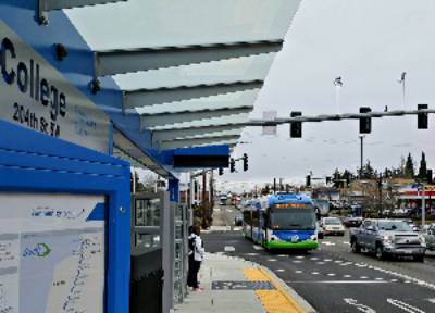 New Swift College Station bus stop at Highway 99 and 204th St. SW