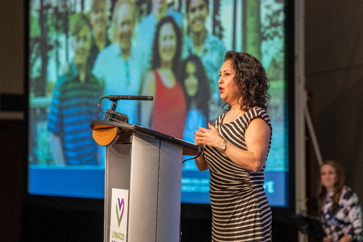 Former Edmonds College Foundation scholarship recipient, Azi Bayati, was the featured speaker during the INSPIRE 2023 Benefit. (photo courtesy of Arutyun Sargsyan)