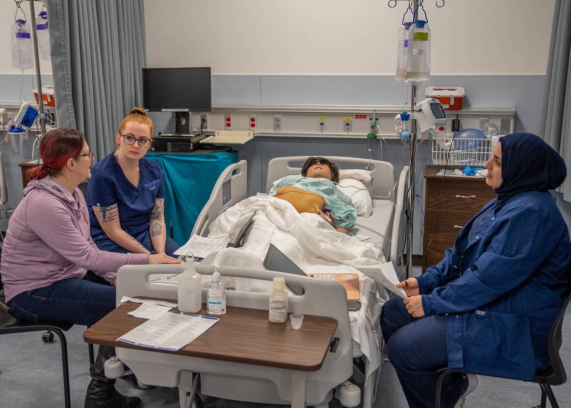 Hospital beds used in training labs enable Edmonds students to gain hands-on experience in patient care and bedside procedures. (Arutyun Sargsyan / Edmonds College)