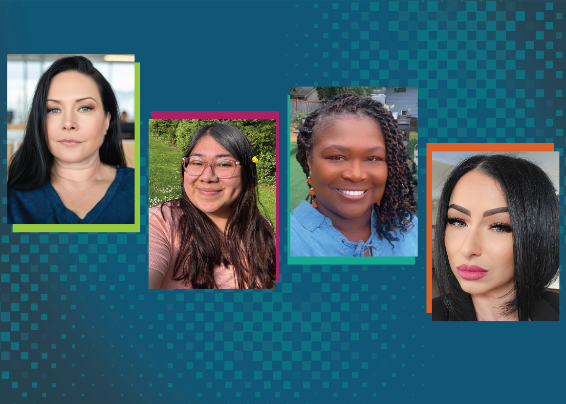 (Left to Right) Cadaia Lake, Dulce Reyes, Leonie Baker, and Paulina Savoie will represent Edmonds College at the 2026 All-Washington Academic Team ceremony on April 23. (photo by Vincent Vanhee / Edmonds College)
