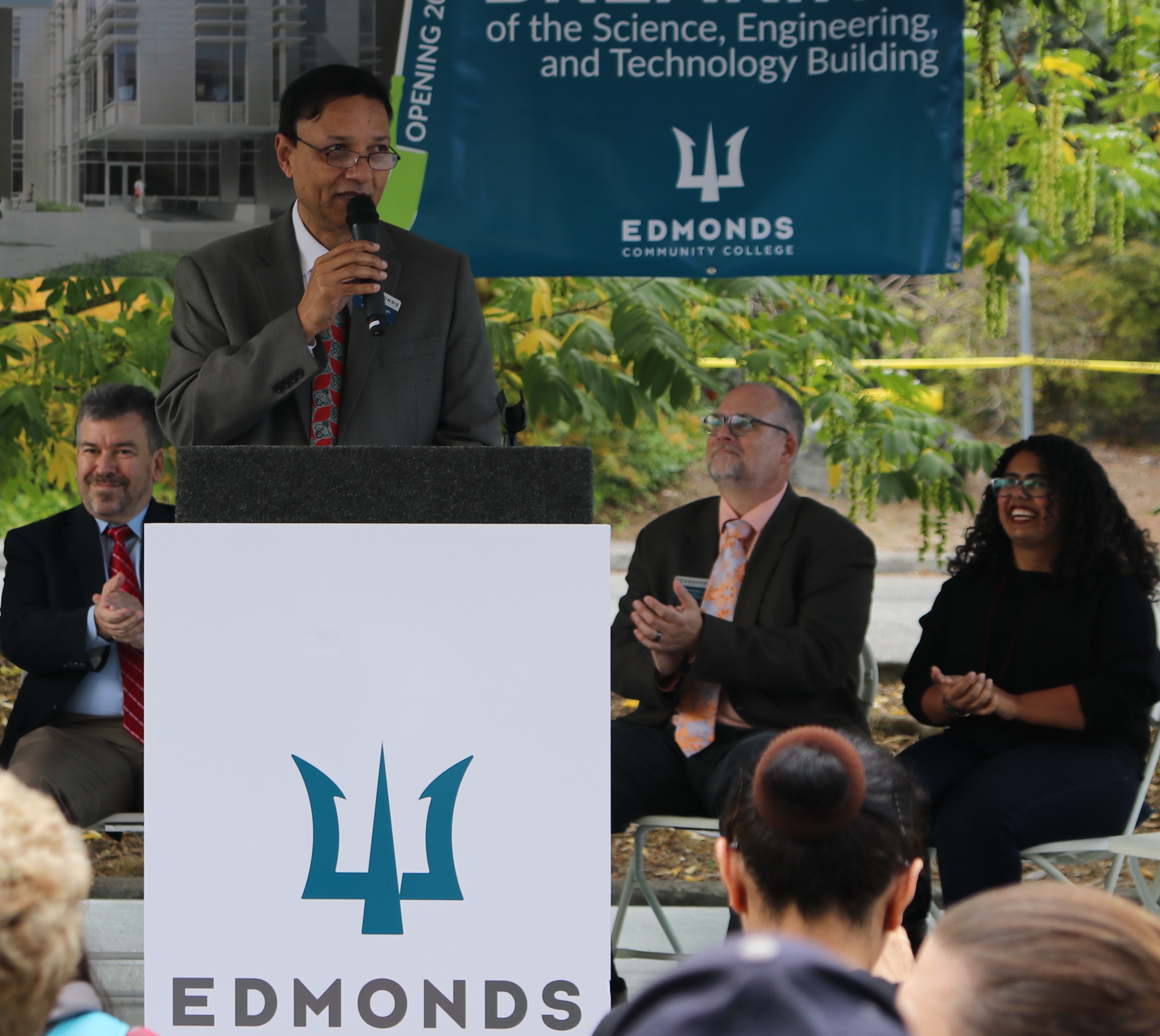 Dr. Amit Singh addresses the crowd at the SET Building Groundbreaking