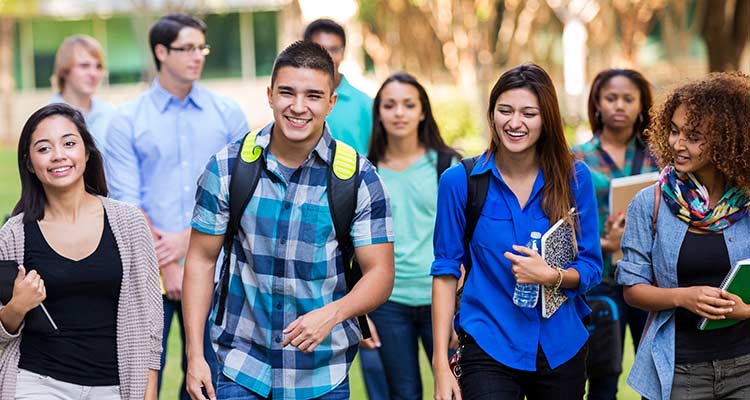 Group of students walking on campus