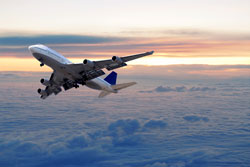 Boeing jet flying