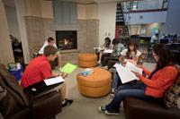 Students sitting in the Brier Hall lounge