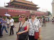 Intensive ESL (English as a Second Language) faculty members Jan Peterson and Kelly Weibel at Tienanmen Square.