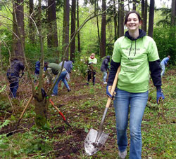 Students cleaning up invasive species at Gold Park