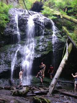 Students near a waterfall
