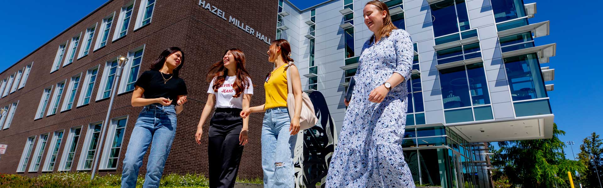 Students near Hazel Miller Hall