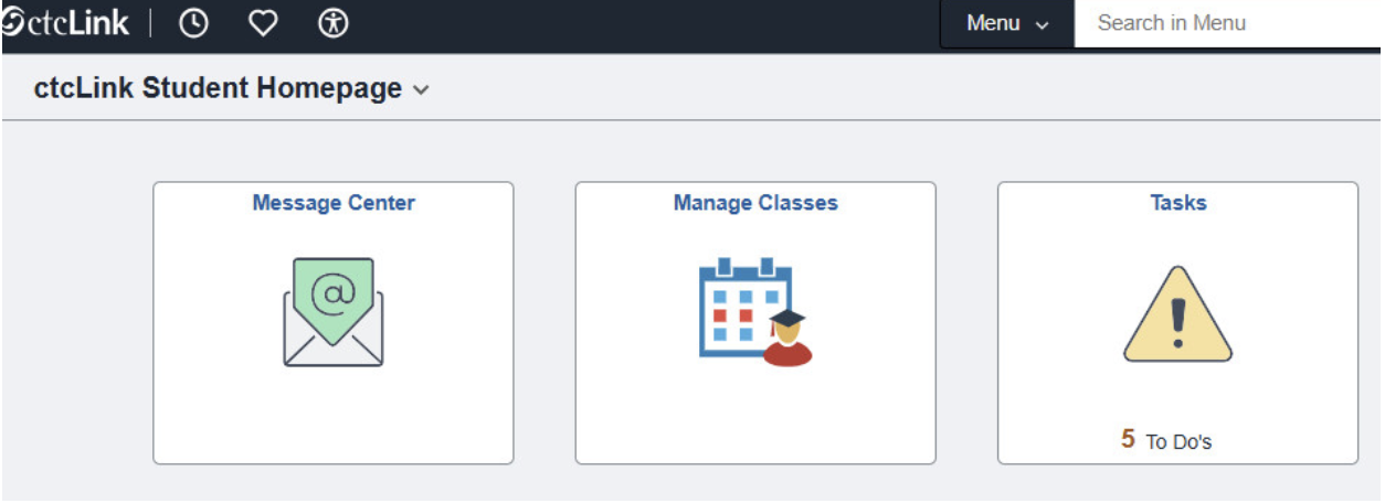 ctcLink student screen showing tasks tile