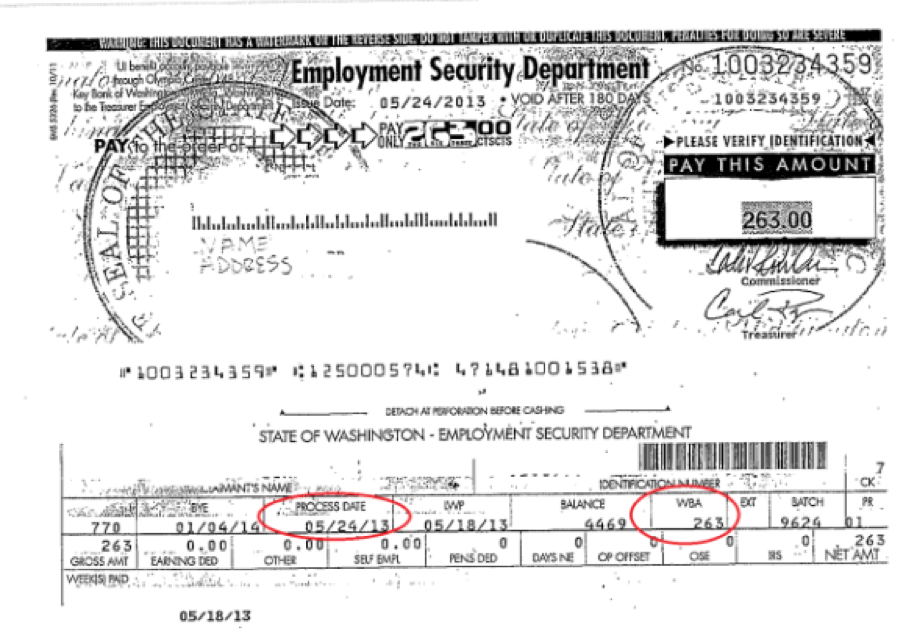 Unemployment Insurance (UI) Check Stub