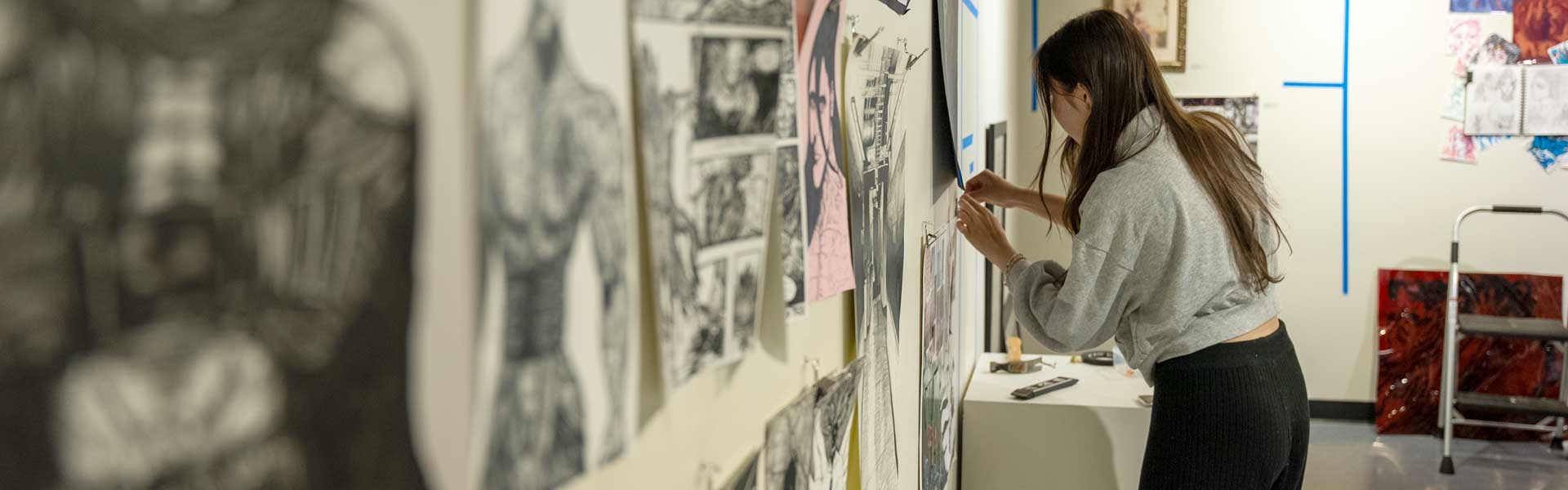 Student working on art installation