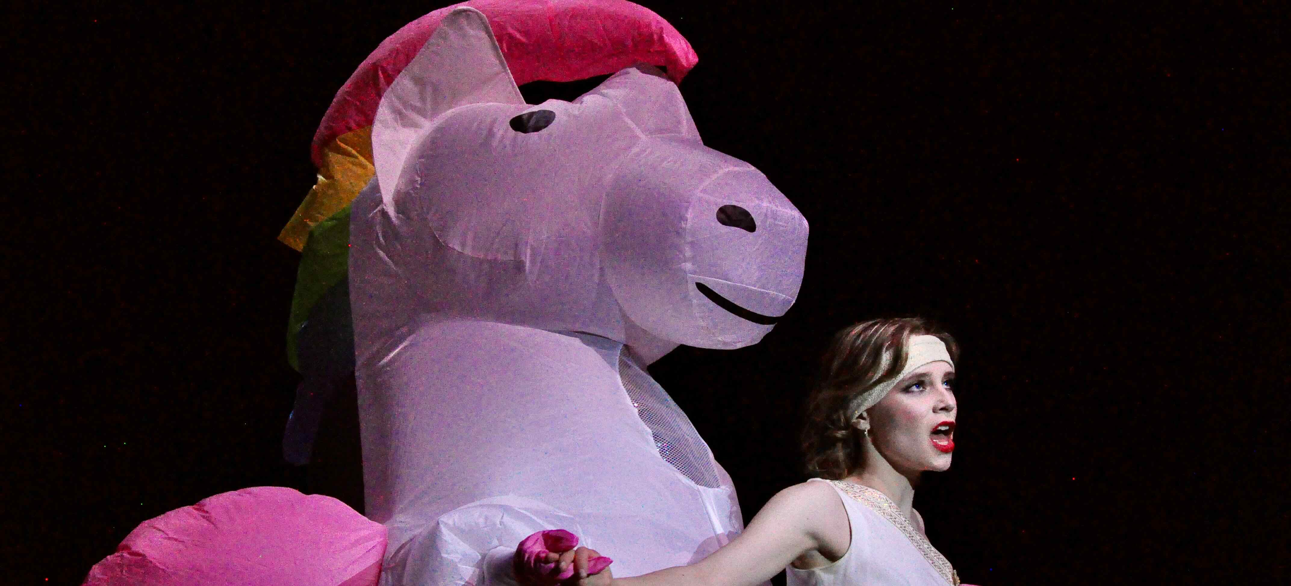 BBT's Production of Xanadu- Kira is dancing with inflatable Pegasus