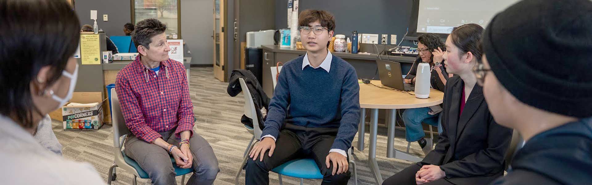 students meeting in the community and belonging center