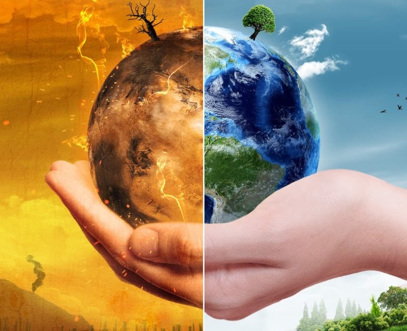 Split image of Earth
