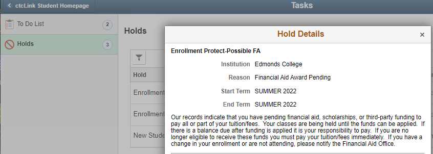 Enrollment Protect Summer ctcLink screenshot