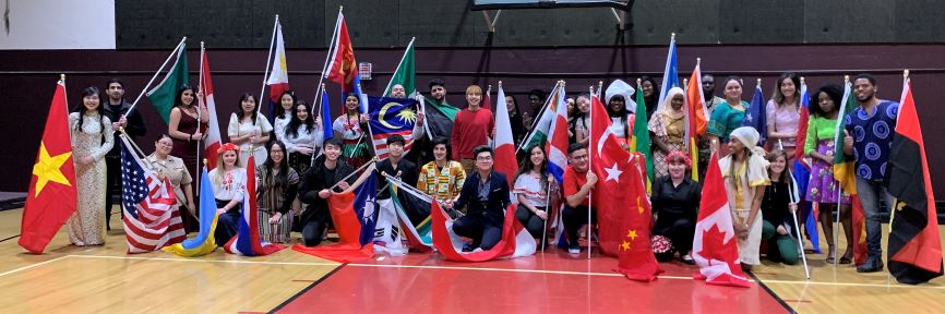 International students holding flags