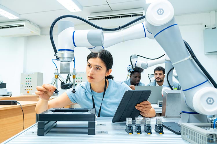 woman working with a robot