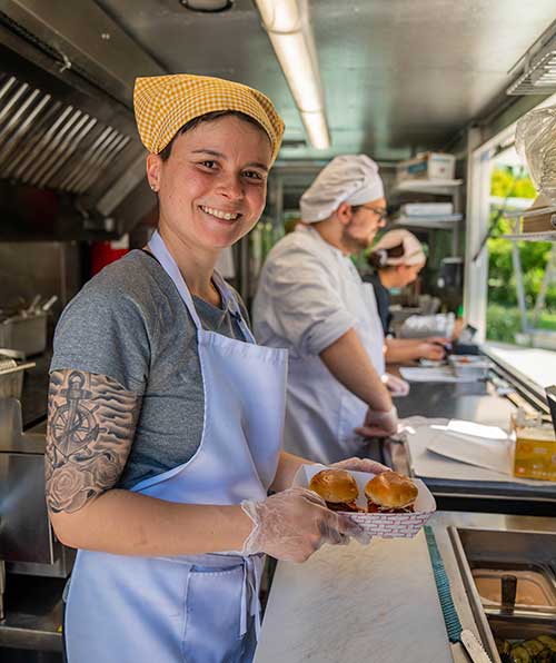 Student cooking in the food truck