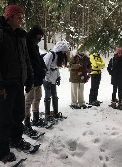 Students examine animal tracks in BIOL 105