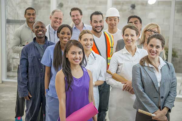 Group of people in work attire and uniforms 