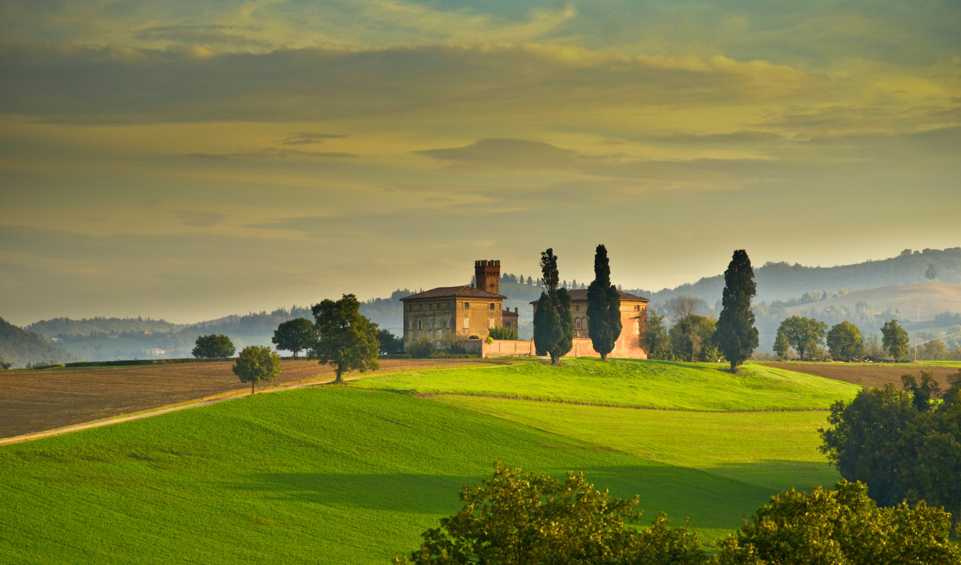 Aerial view of an open field in Italy