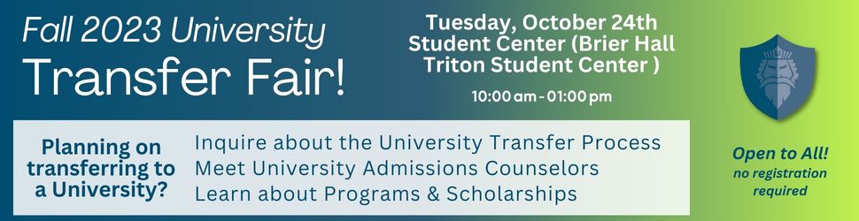 Fall 2023 Transfer Fair; October 24, 10-1 p.m. in Brier Hall