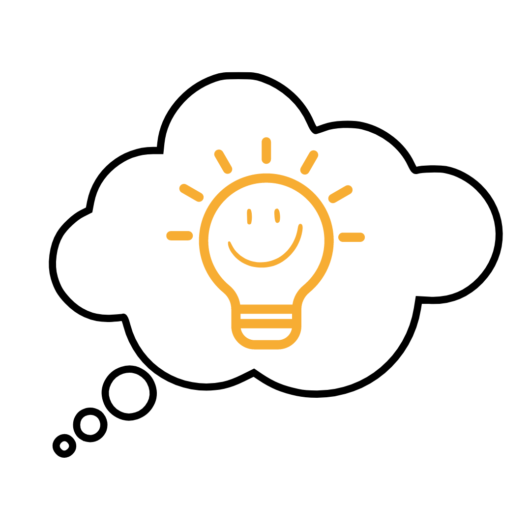 cartoon thought bubble with smiling lightbulb inside