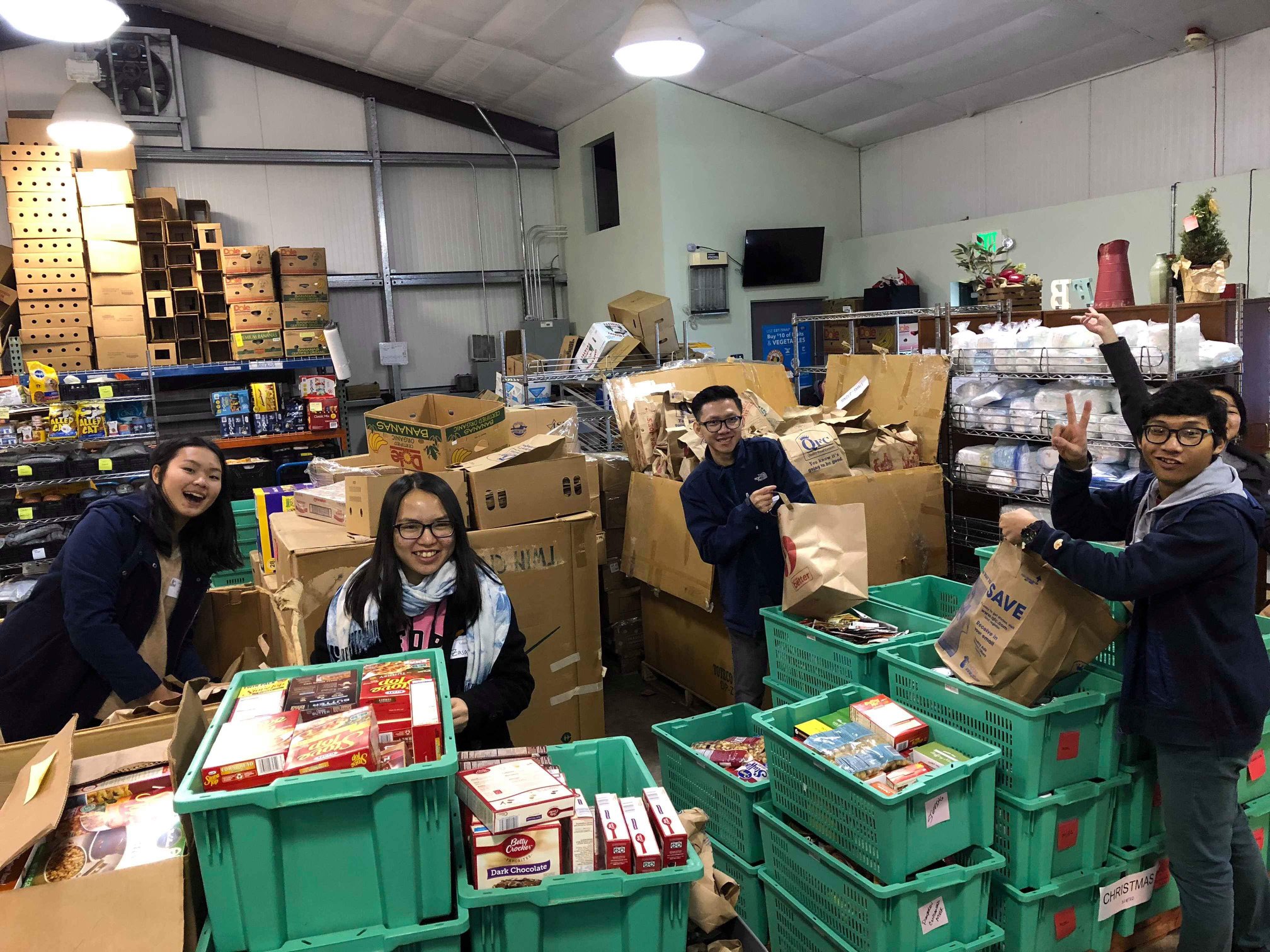 Housing ambassadors and volunteers working at the local food bank.