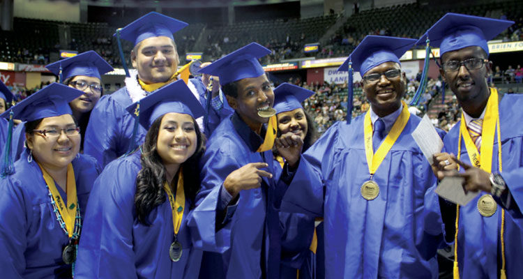 Graduates at commencement